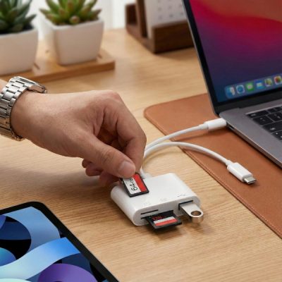 Leitor duplo de cartões - SD e MicroSD, Lightning + USB-C | FILEDIRECT